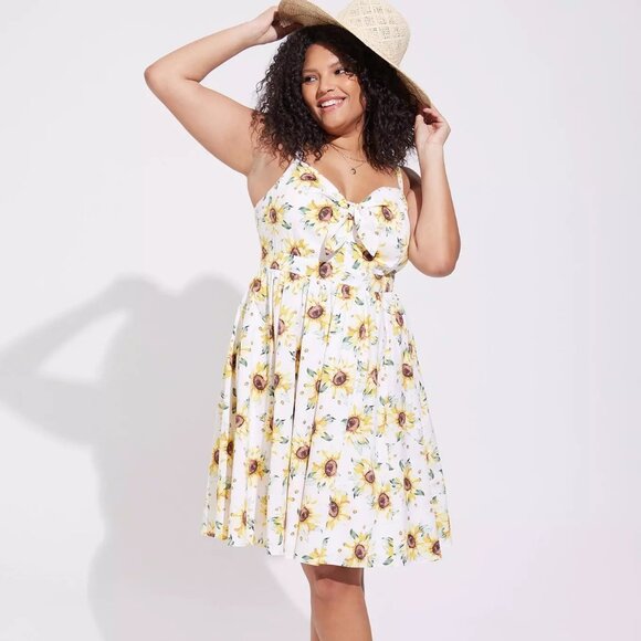 torrid Dresses & Skirts - Torrid Mini Poplin Tie-Front Skater Sunflower Dress Sz 3X